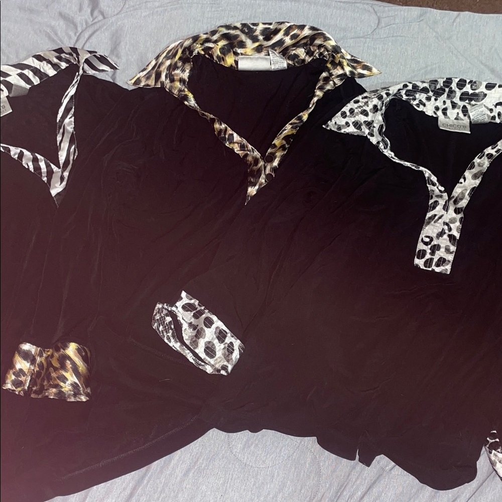 Elegant Black Button Down Shirt with Animal Print Collar